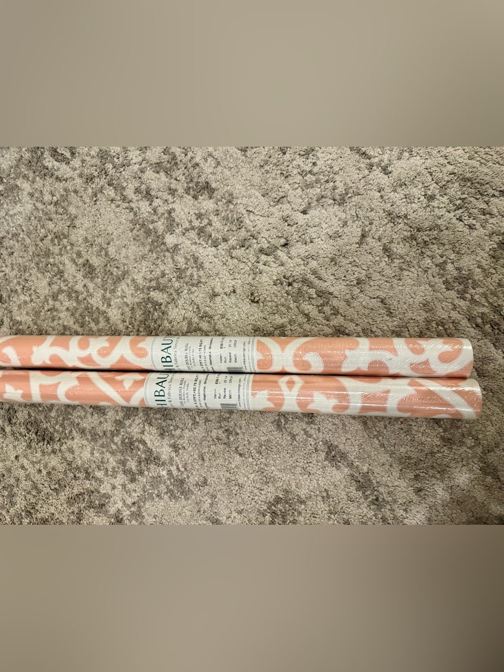 Thibaut Peach White Scroll Wallpaper 2 Double Rolls Sealed